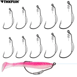 10pcs Weighted Swimbait Hooks Weedless Jig Head Fishing Hooks with Twistlock For Soft Worm Freshwater Saltwater Barbed Hook