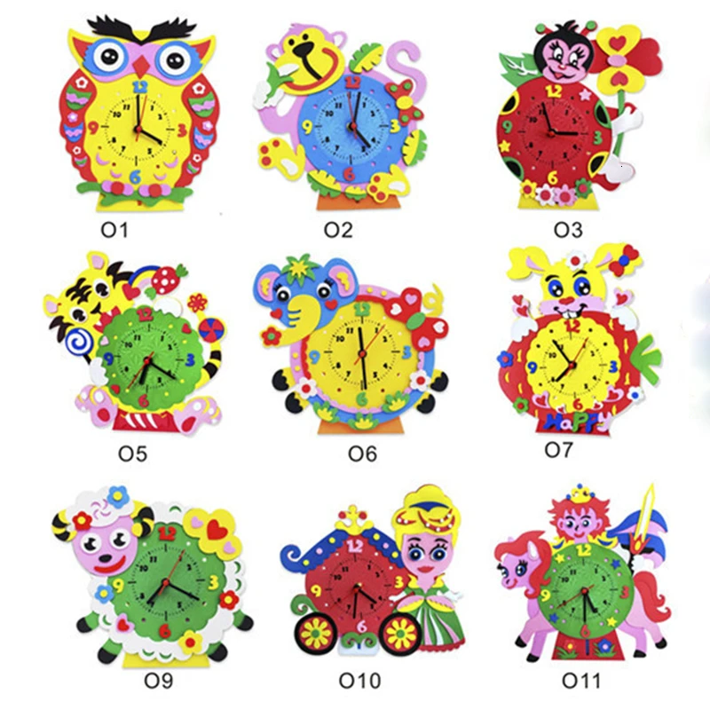 25cm EVA 3D Clock Toys For Children Handmade Animal Learning Puzzle Assembled DIY Creative Educational Art Crafts Toy Girl Gift