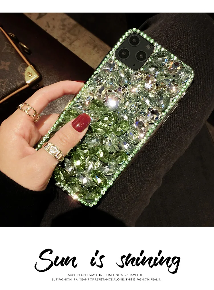 DIY Bling Gradient Color Full Green Crystal Diamond Case Cover For Iphone 15 14 13 12 Mini 11 Pro XS Max XR X 8 7 6S Plus