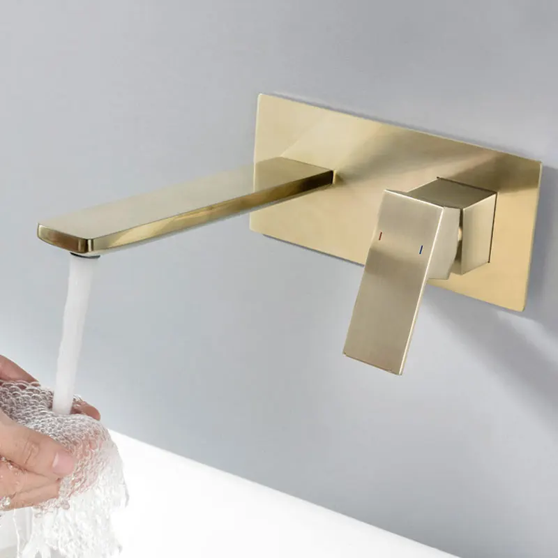 Black Or Brushed Gold Chrome Brass Bathroom Sink Faucet Conceal Separated Hot Cold Water Mixer Basin Taps Wall Mounted