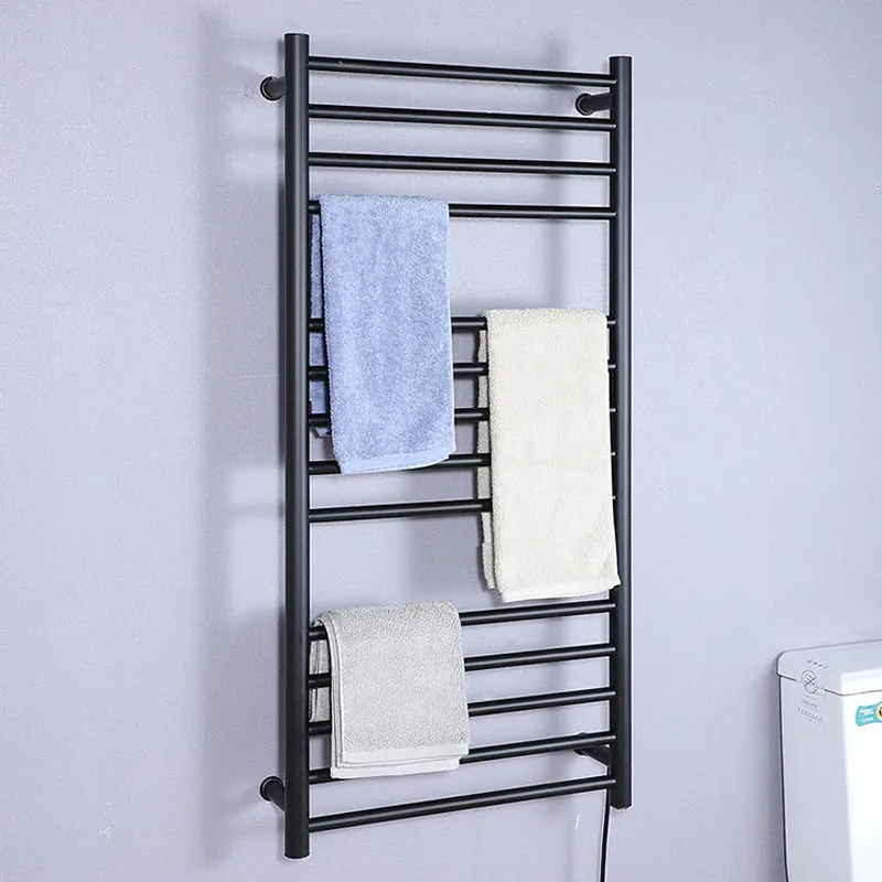 2021 Luxury Black Electric BathTowel Rack 110-240V Wall Mounted Waterproof 304 Stainless Steel Towel Warmer Rack for Bathroom