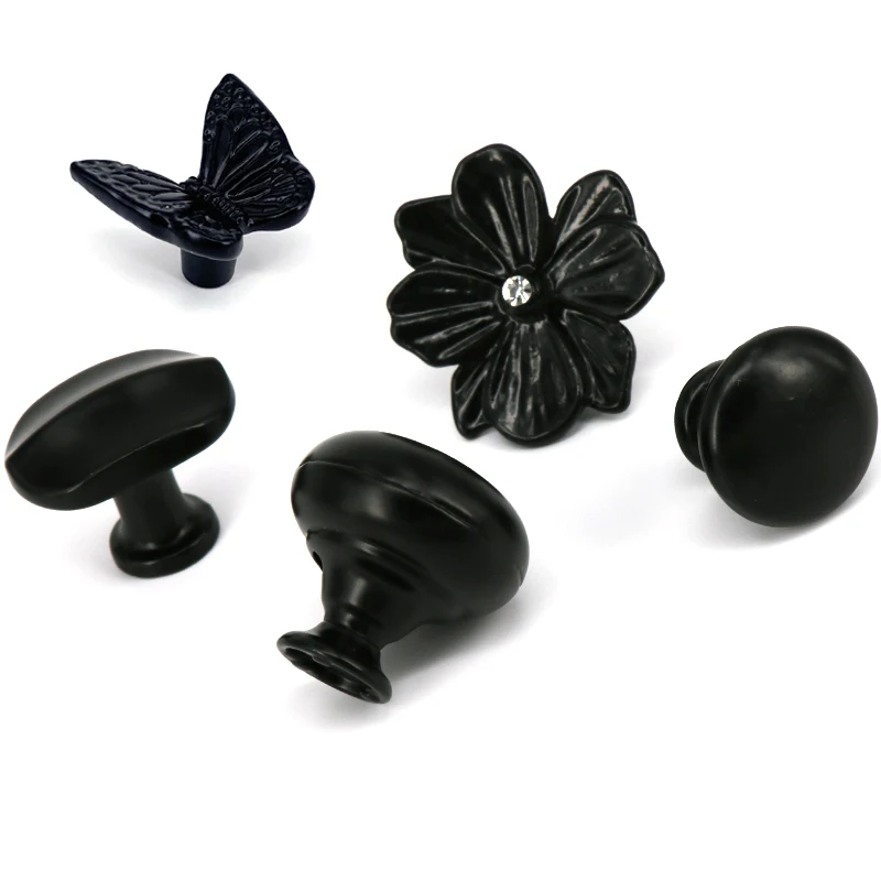 Simple Black Cabinet Knobs Zinc Alloy Kitchen Cupboard Pulls Drawer Knobs Furniture Handle Hardware