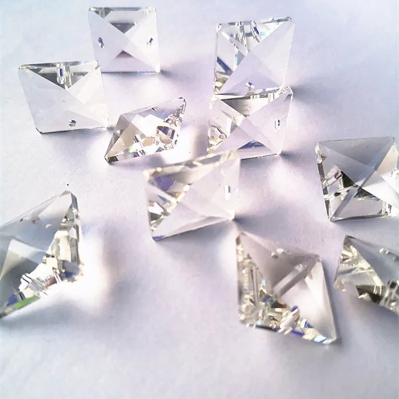 500pcs/lot 20mm crystal prism parts square beads in 2 holes DIY wedding garland strands decoration