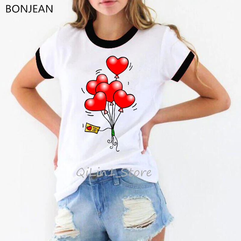 Rainbow Color Balloons Printed T Shirt Femme Harajuku Birthday Gift Shirt Women Tumblr Clothes Summer Top Female T-Shirt