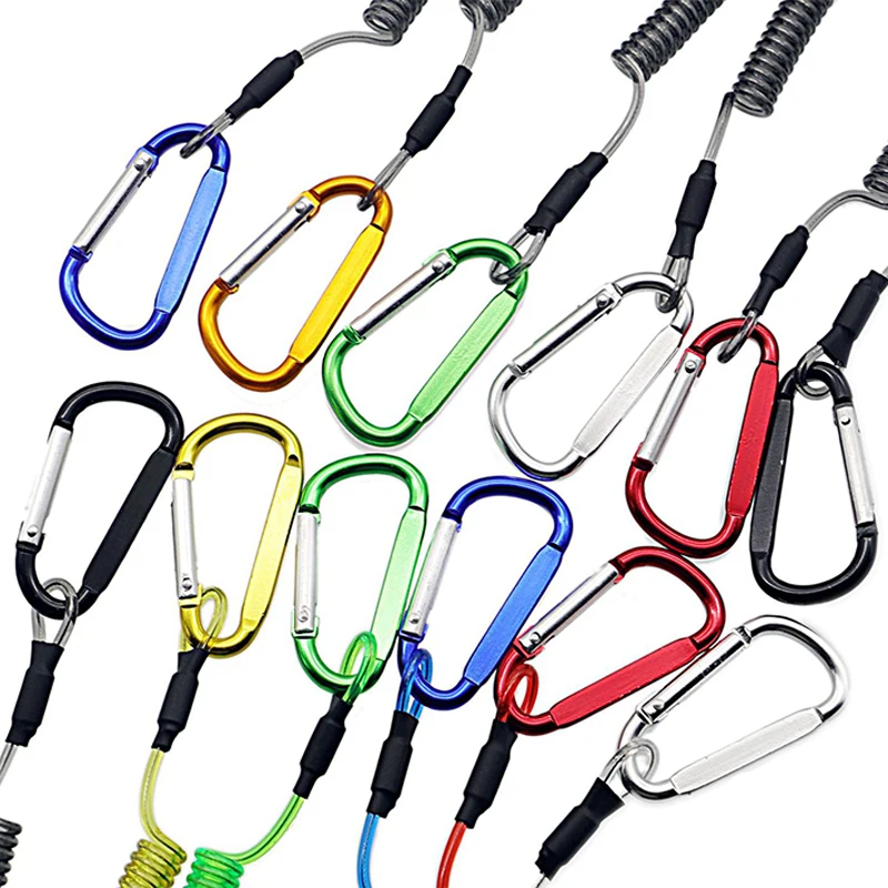 1Pcs 1.5M Steel Wire Fishing Lanyard Rowing Rope Coiled Fish Rope Fishing Rod Line Pliers Connection Grip Accessories