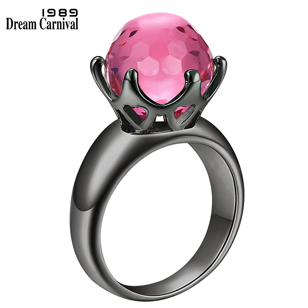 DreamCarnival1989 Brand Hot Selling Special Cut Solitaire Wedding Rings for Women Fuchsia Zirconia 6 Prawns Crown Look WA11498FU