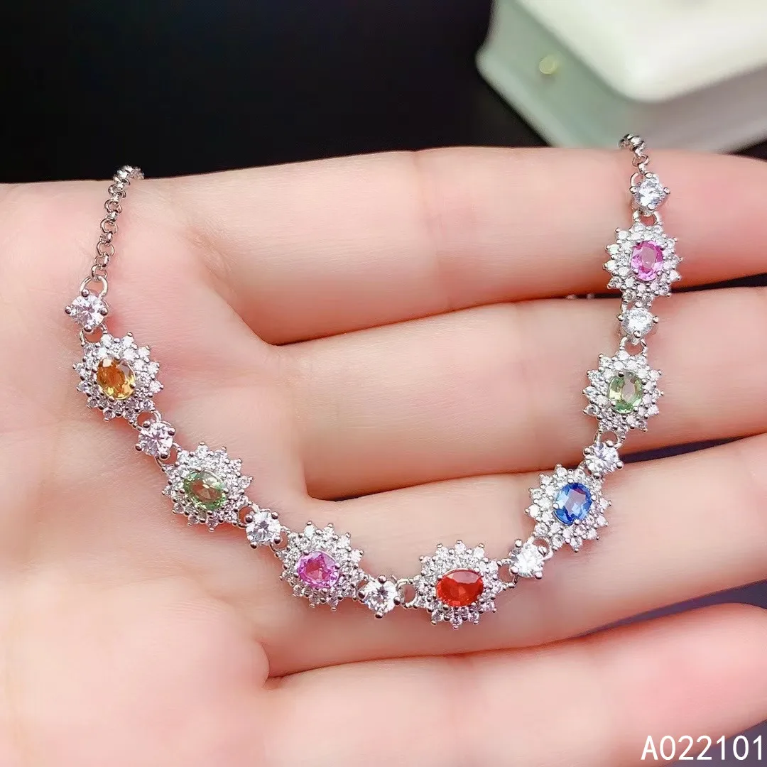 KJJEAXCMY fine jewelry S925 sterling silver inlaid natural color sapphire Girl lovely hand Bracelet Support test Chinese style