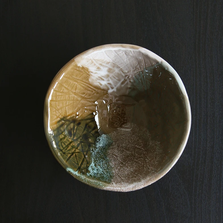 

imports of ages burning pure manual cloud large green glaze thick ceramic bowl with Japanese tea light small bowl bowl