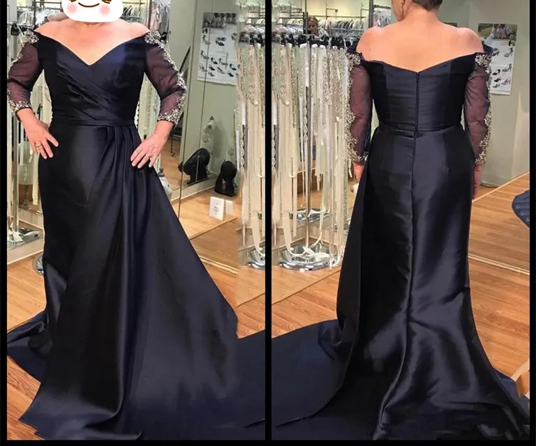 Elegant Long Sleeve Mother Of Bride Dresses 2019 vestidos V Neck Applique Arabic Formal Evening Dress Wedding Guest Party Gown