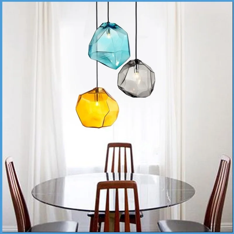 Modern LED Pendant Lights Icecube Ceiling Hanging Lamps Restaurant Dining Cafe Light Fixture Home Decoration Lighting Gray Glass