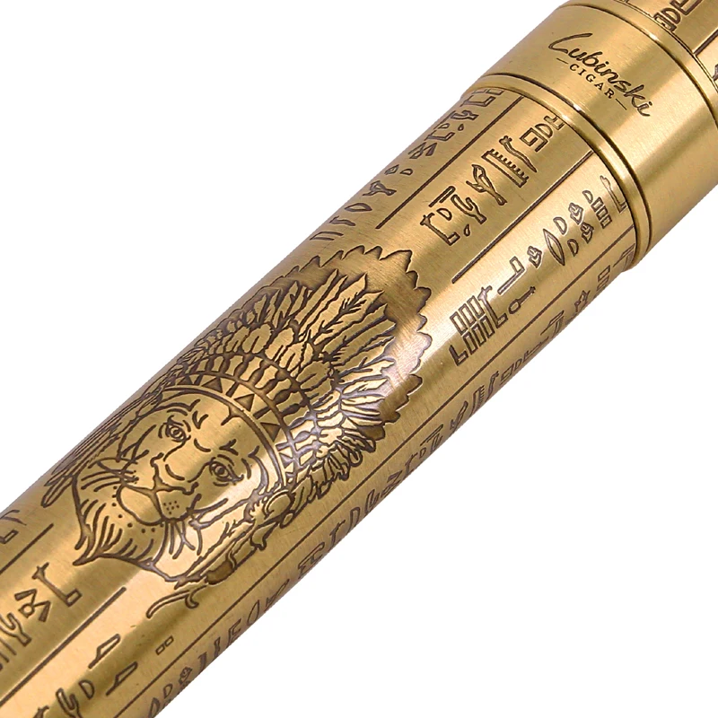 LUBINSKI Portable Cigar Tube with Gift Box Gold Copper Carving Single Cigar Accessories Big Diameter Gadgets Travel Humidor