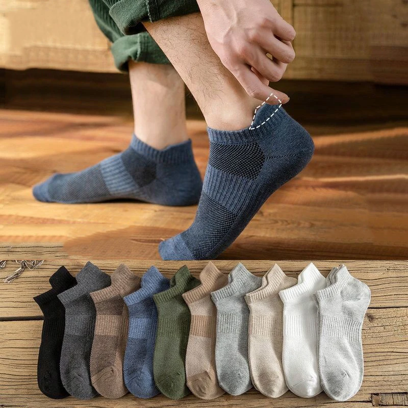 1 Pair Of Men's Socks Solid Color Sports Boat Socks Spring And Summer Thin Mesh Breathable Socks Versatile Shallow Socks