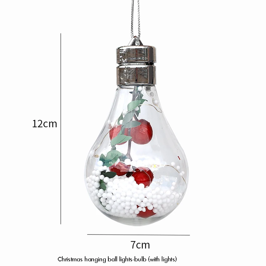 LED عيد الميلاد لمبة زخرفة الكرة ضوء واضح البلاستيك الكرة معلقة شجرة الحلي الثلوج التوت الصنوبر ملء زخرفة ضوء لمبة