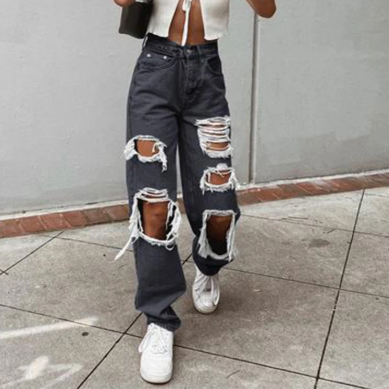 Sexy Ripped Jeans Beggar Women Big Holes Destroyed Broken Torn Pants Vintage Female Denim Trousers Distressed Designer Boyfriend