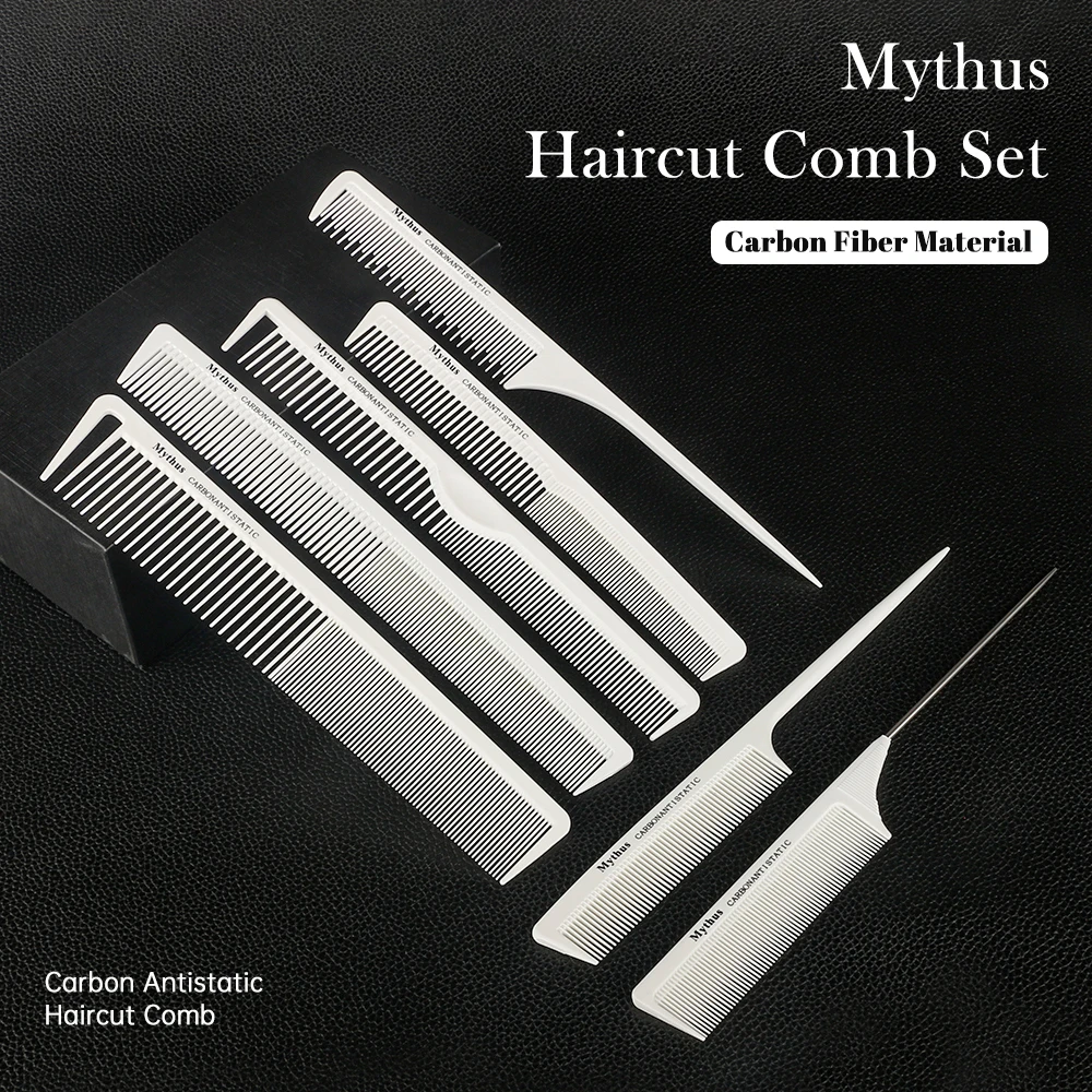 

Professional 7pcs/lot Salon Barber Hair Cutting Comb White Color Cabron Fiber Material Anti-Static Haircut Comb For Hairstylist