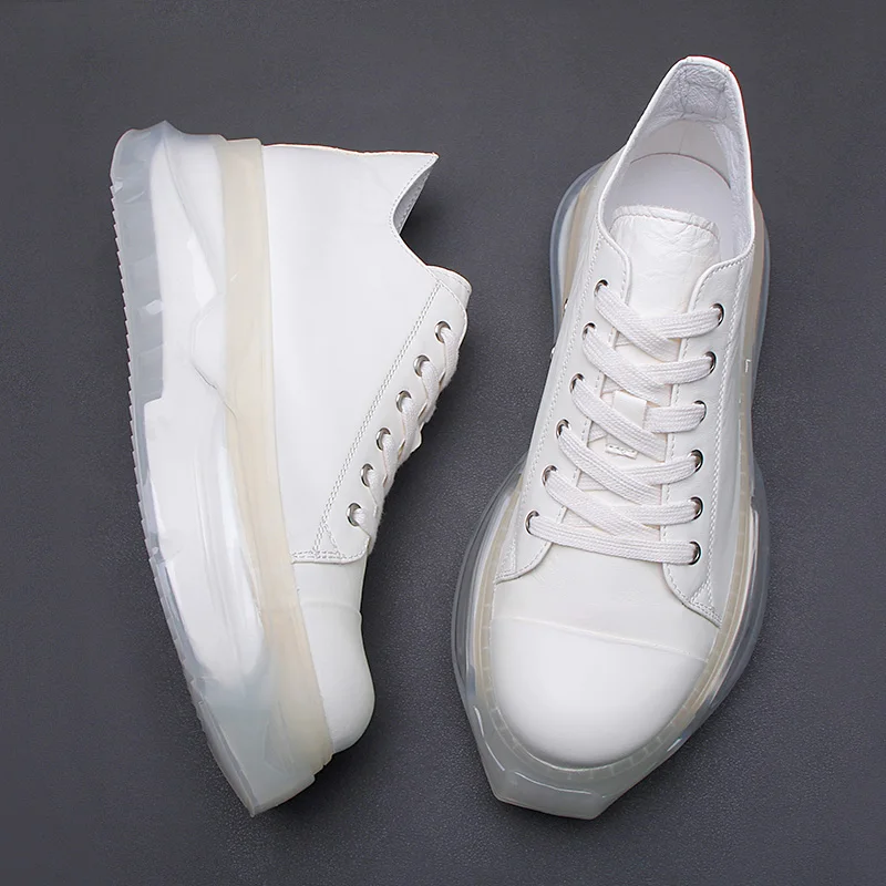 European station men\'s leather shoes 2024 autumn new breathable casual shoes comfortable sneakers fashion white single shoes