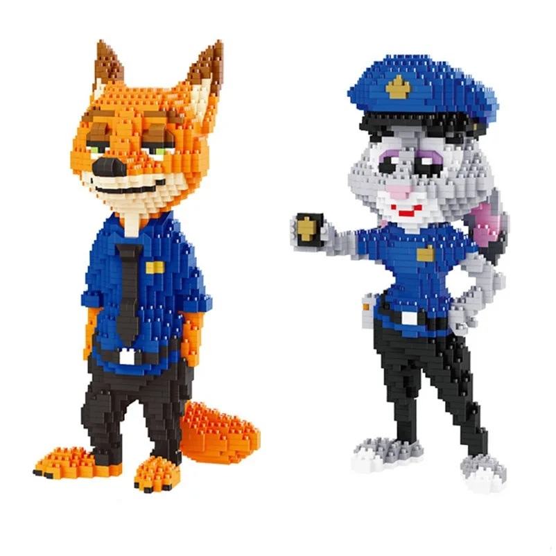 1250pcs+ Zootopia Building Blocks Cartoon Officer Rabbit Judy Hopps Nick Fox Figures Disney Micro Bricks Toys For Children