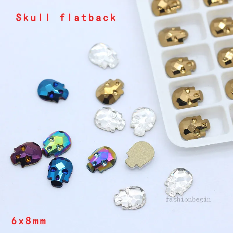 20p  6*8mm Skull Bone Crystal Nail Holographic Halloween Rhinestone Flatback Charms Gems Irregular Jewelry 3D Nails Accessories