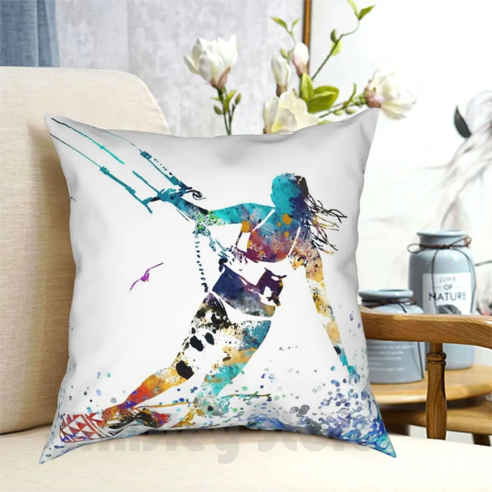 Kitesurfing , Watercolor Kiteboarding Pillow Case Printed Home Soft DIY Pillow cover Kitesurfing Watercolor Kiteboarding