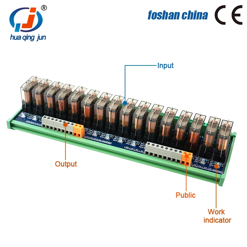 16-Channel Transparent Single Open DC 24V Relays Hongfa Relay Module 16A Electromagnetic Relays for Electronical Cabinet Control