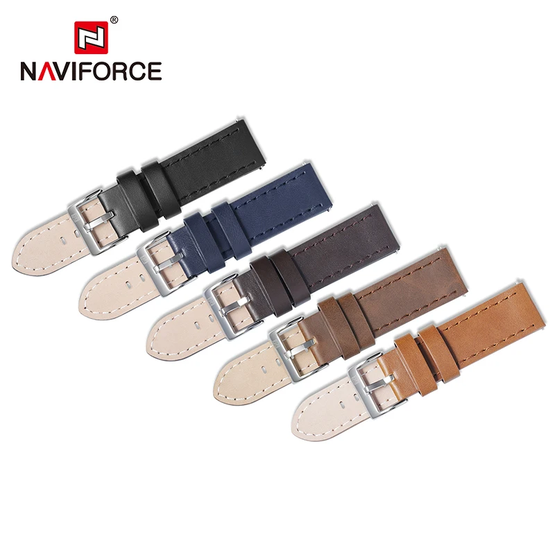 NAVIFORCE Casual PU Leather Watchbands Dark Brown Black Blue Men Women 23mm Watch Wrist Strap Belt With Stainless Steel Buckle