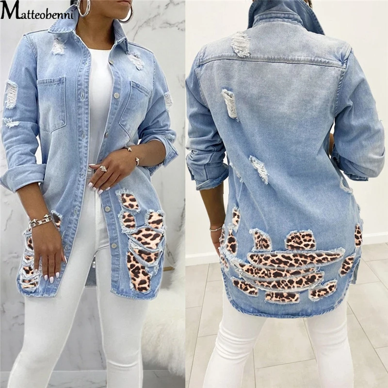 

Autumn Women Sexy Ripped Patchwork Denim Jackets Vintage Casual Jean Jacket Long Sleeve Winter Female Coat Streetwear