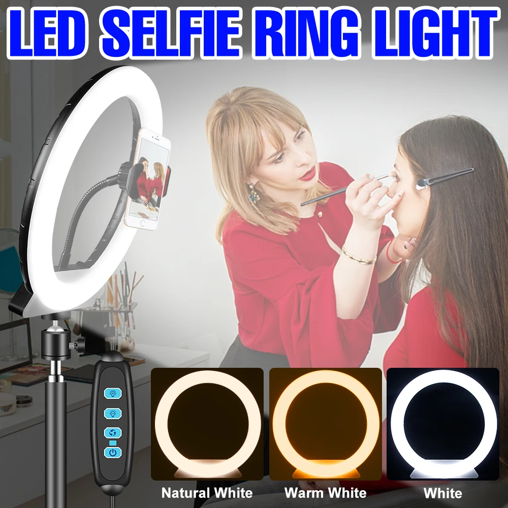 

LED Round Light Selfie USB Ring Lamp With Phone Holder Tripod Floor Lamps 5V Night Lights LED Filming Video Live Fill Lighting