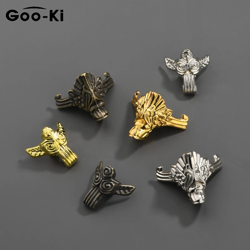 4 PCS G00-Ki Antique Wood Box Feet Leg Corner Protector Triangle Rattan Carved Decorative Bracket For Furniture Hardware