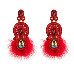 KpacoTa Fashion Soutache feather Earrings Jewelry for women Ethnic Style Handmade weave beaded large Dangle Earring purple green