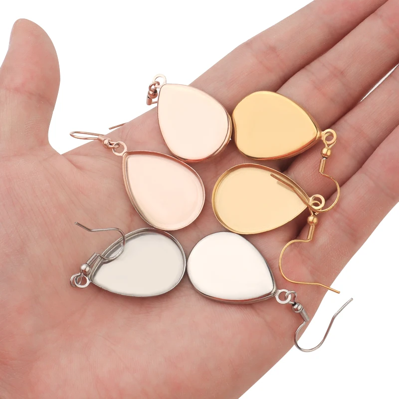 6pcs Stainless Steel Waterdropped Rose Gold 25mm Blank Bezel Earrings Cabochon Base For DIY Jewelry Making Acccessories