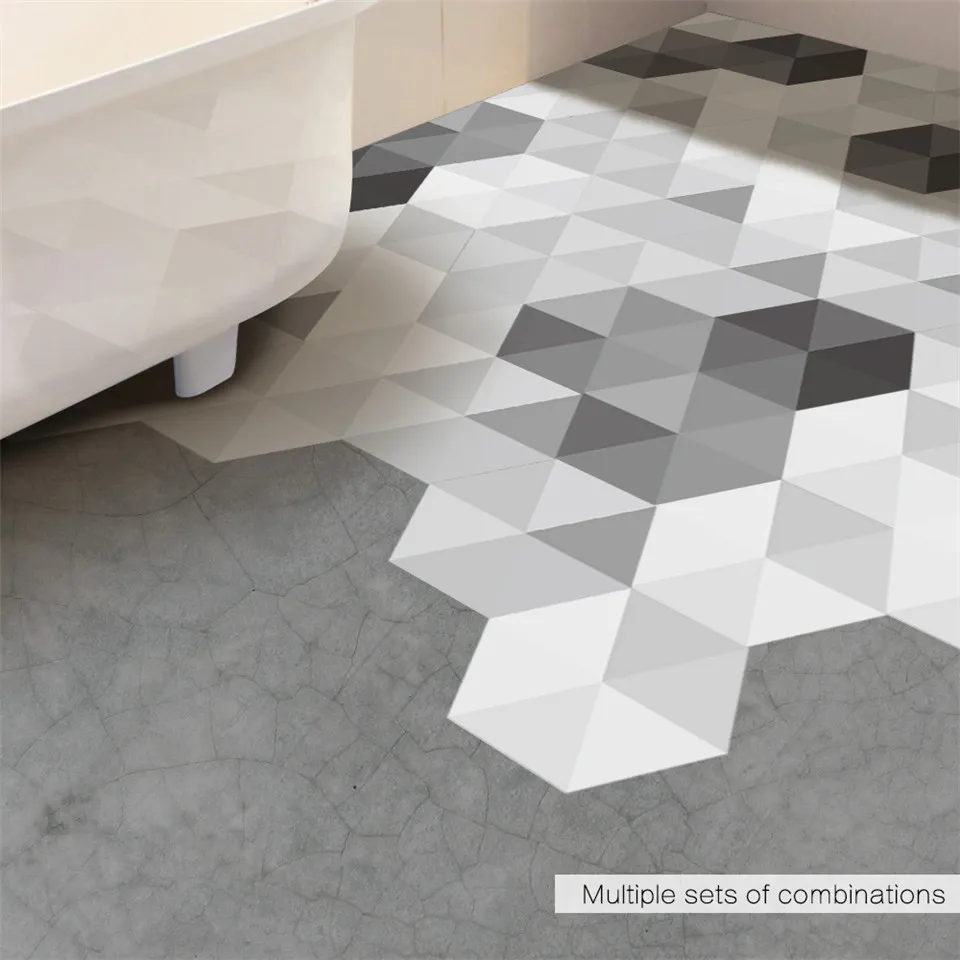 Black White Gray Hexagon Floor Sticker Self Adhesive PVC Wallpaper For Bathroom Bedroom Decoration Wall Ground Decal Home Decor