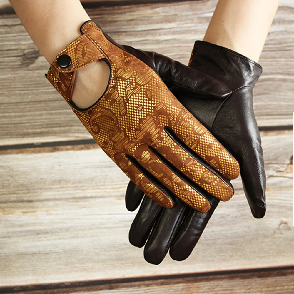 Gants de conduite de moto en cuir suédé pour femmes, peau de mouton, soie, mince, mode printemps, automne