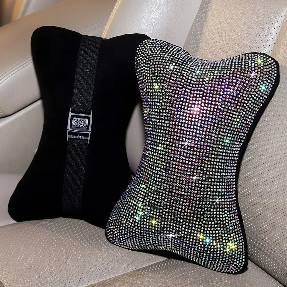 1Pc Bling Car Neck Pillow for Car Seat Driver Seat Headrest Cushion Crystal Rhinestone Bling Diamond Pillow Auto Accessories