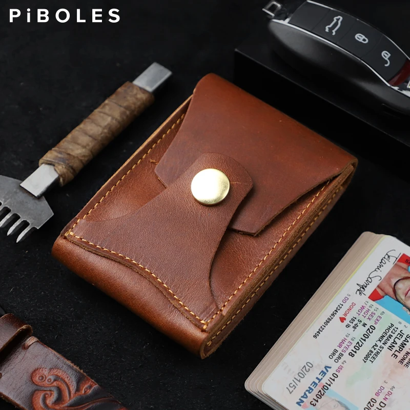 Mini Cowhide Card Wallet For Men Handmade Genuine Leather Credit Business ID Card Holder Bag Portable Coin Purse Money Pouch