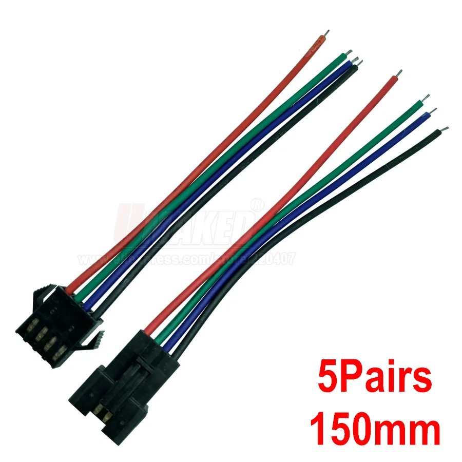 5pairs JST SM 4 Pins/head Male to Female Plug/Wire Quick Connector for RGB LED Strip, 4pin connector