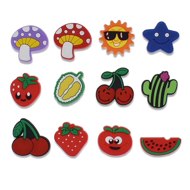 PVC Shoe Charms Accessories Sun Fruit Strawberry Durian Shoe Decoration Buckles Accessories for Clogs Sandals X-mas Gifts Buckle