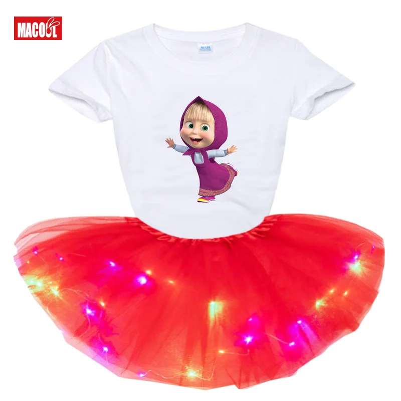 

girls be luminous LED Tutu Dress sets Princess little Girl Set Summer Birthday party dress 2pc Light Tutu Dress+t Shirt Costume