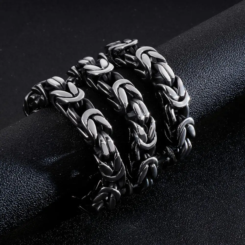 8/10/12mm Vintage Braided Stainless Steel Double Byzantine Chain Long Bracelets Set Rocker Heavy Massive Hand Jewellery