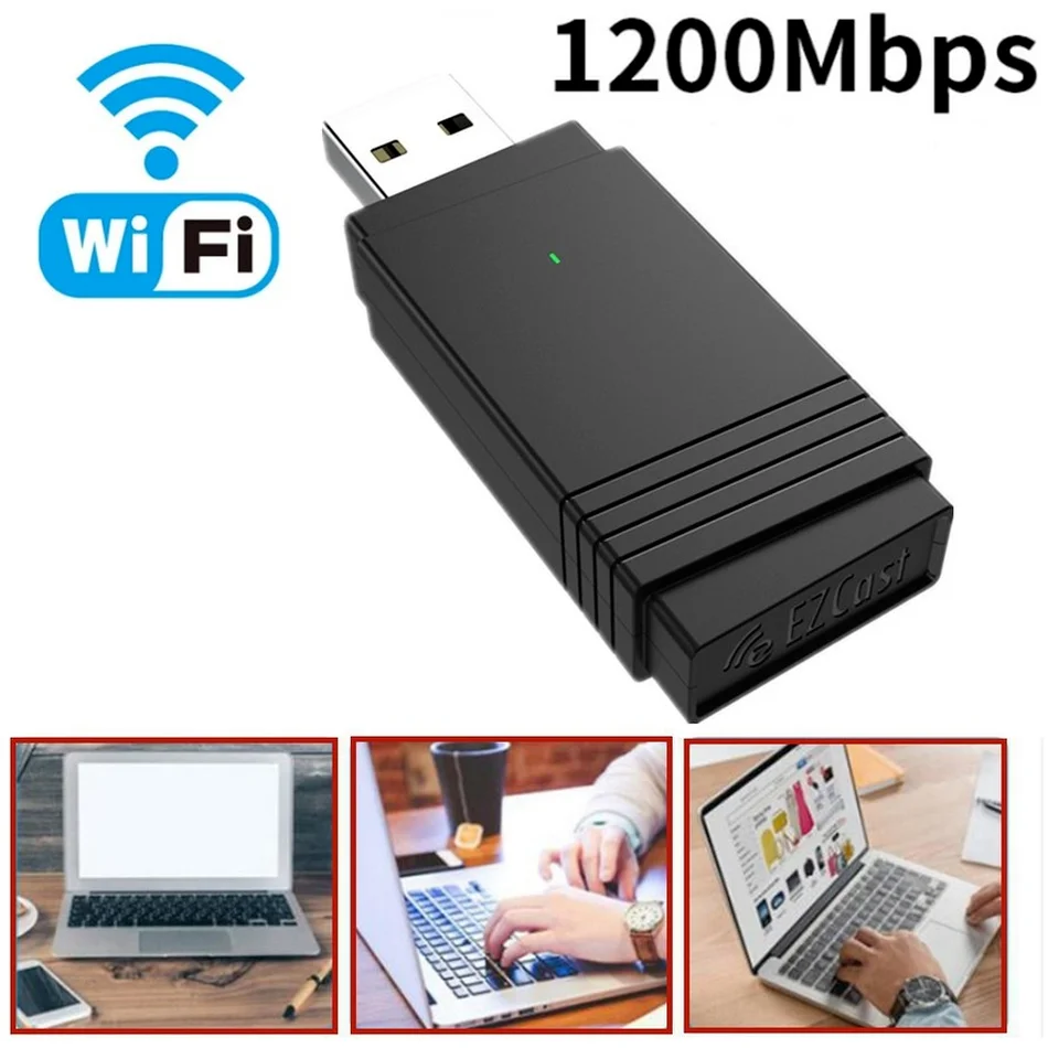 Usb 3.0 adaptador de wi-fi 1200mbps banda dupla 2.4ghz/5.8ghz bluetooth 5.0/wifi 2 em 1 antena dongle MU-MIMO adaptador para computadores portáteis