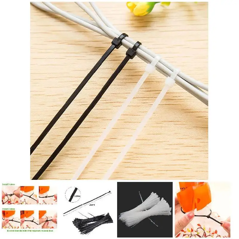 100 Pcs ABS Plastic Cable Ties Zip Fasten Wire Wrap Strap Fastening  nylon velcro plastic handcuffs velcro fastener locking