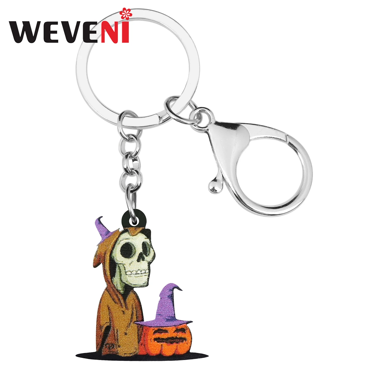 WEVENI Acrylic Halloween Pumpkin Head Zombie Keychains Printing Long Keyring Jewelry For Women Men Party Gift Car Decoration