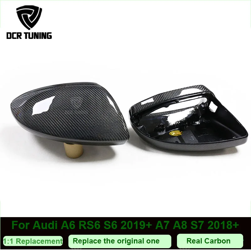 

For Audi A6 S6 RS6 A7 C8 2019 - UP Carbon Fiber Rear View Side Mirror Cover Replacement Style Carbon Side Caps With Lane Assit