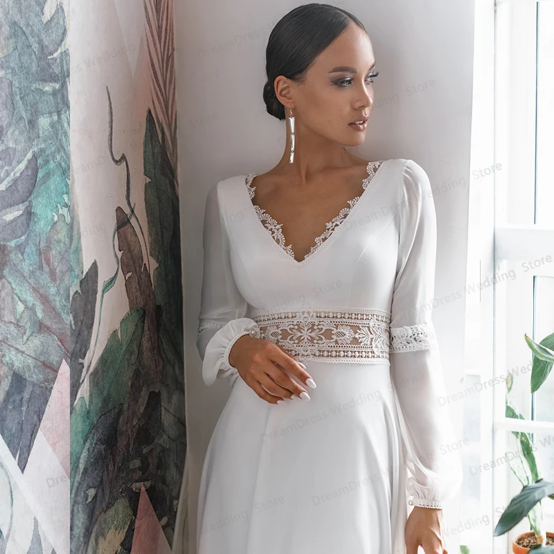 Lsyx Bohemian V-Hals Trouwjurken Rugloze Chiffon Eenvoudig Strand Prachtig Voor Vrouwen Bruidsjurk Robe De Mariage Op Maat Gemaakt