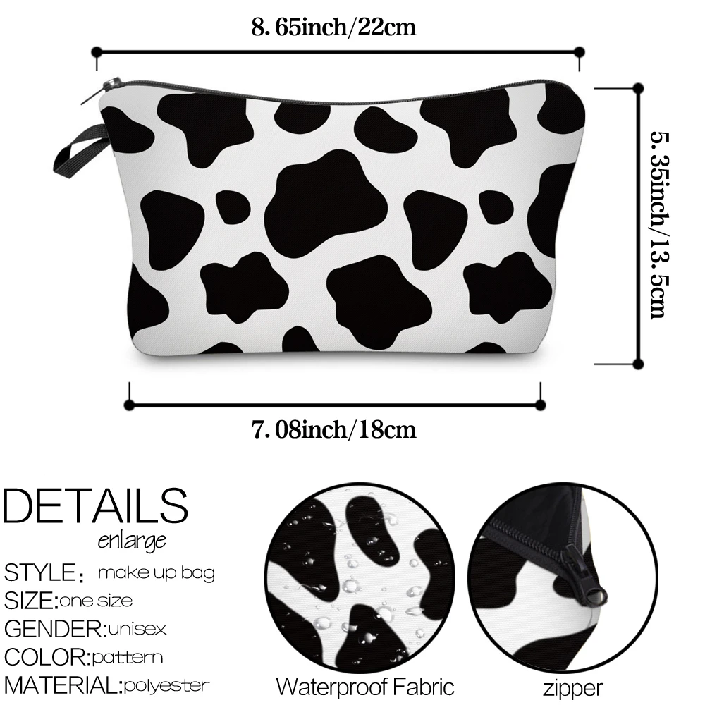 Deanfun Women Cosmetic Bag Cow Spots Design Waterproof Durable Bags Simple Style Portable Toiletry Storage Bags 52558