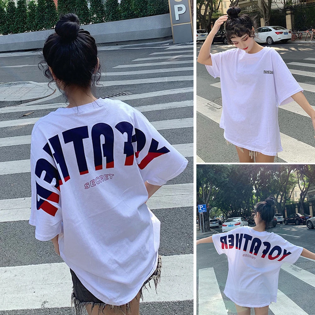 summer woman t-shirts English Letter Short Sleeve t-shirts Round Neck Oversized Tee Top футболка женская 2022