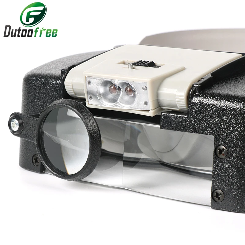 10X Headband Magnifier Glasses Adjustable Helmet Style Loupe Lens LED Lights Microscope For Repairing Watch Jewelry Reading