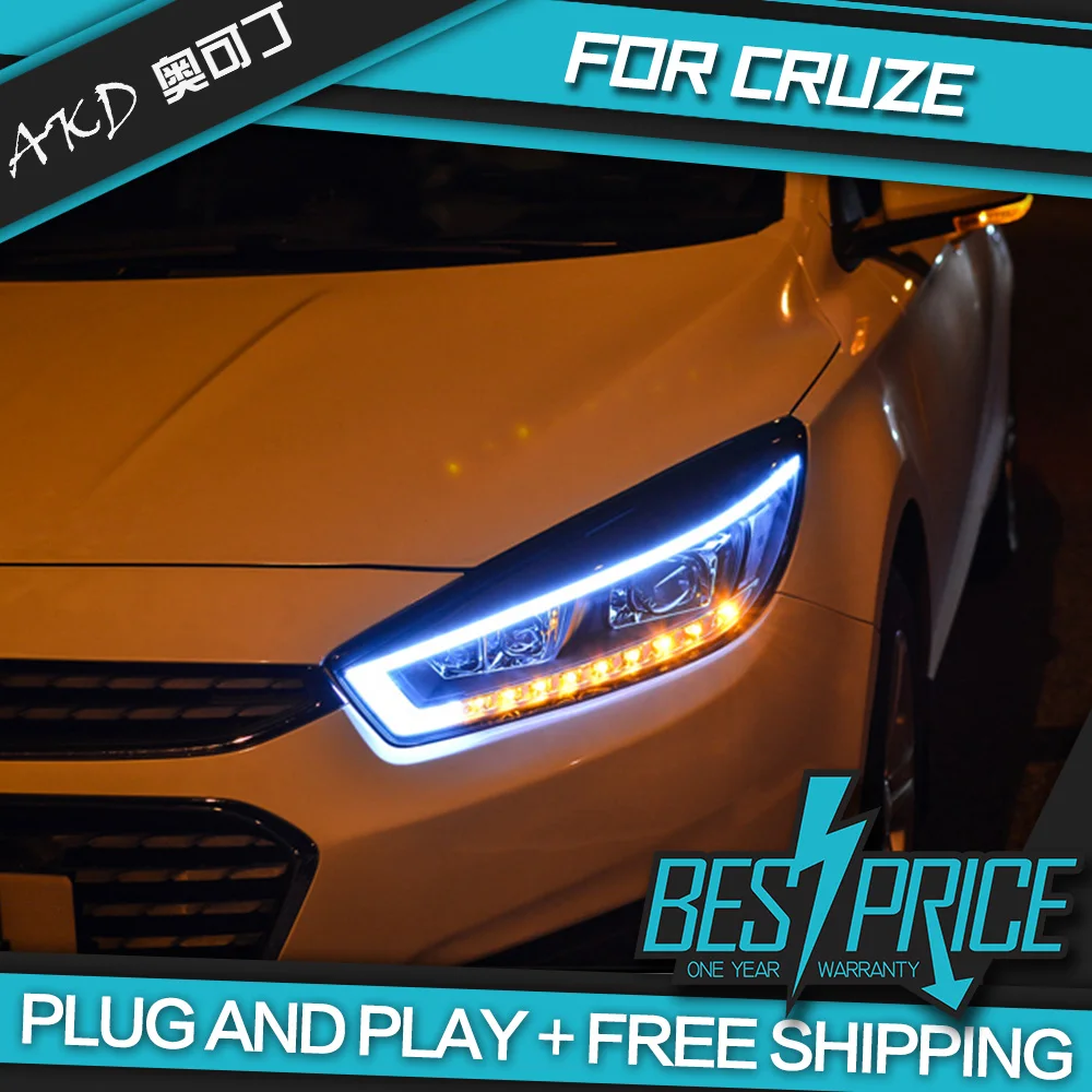 

AKD Cars Styling Headlight For Chevrolet Cruze 2015-2016 Headlights LED Running lights Bi-Xenon Beam Fog lights angel eyes Auto