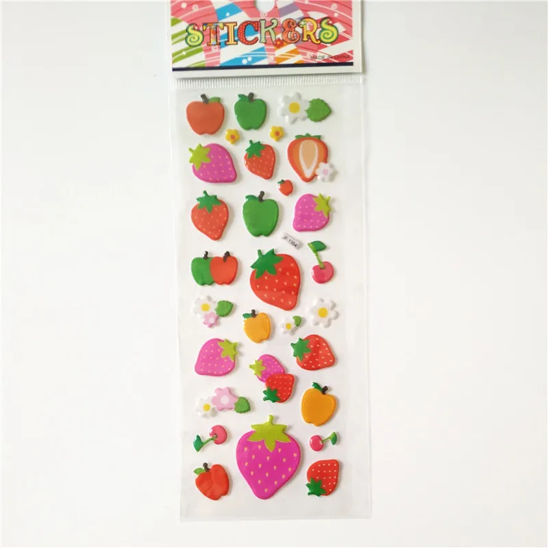 6pcs Mix Cartoon Fruit Strawberry Cherry Grapefruit Pear Orange Apple Bubble Sticker Cute Pentagram Star Lips Baby Puffy Sticker