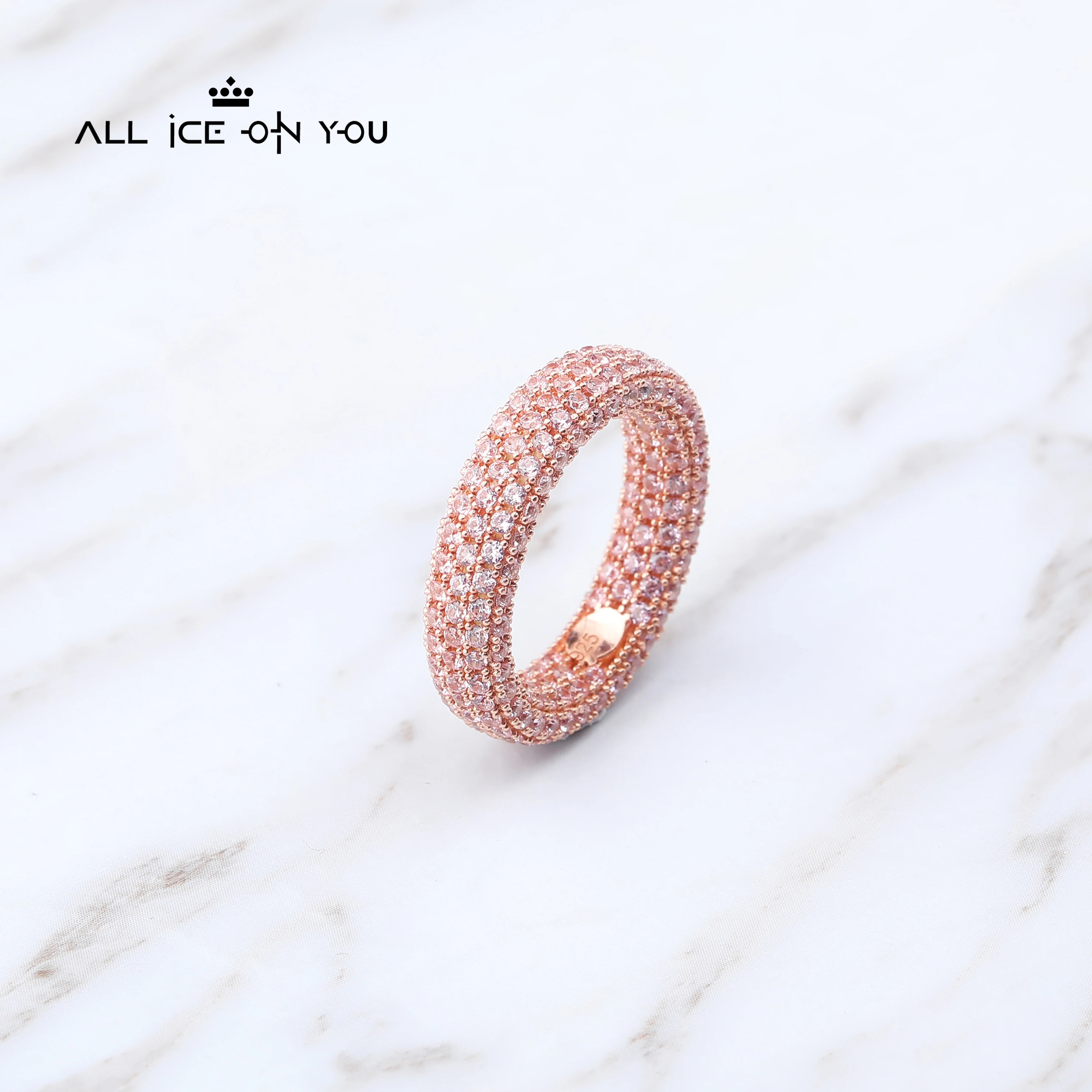 

ALLICEONYOU Best Quality 925 Sterling Fashion Street AAA Cubic Zircon Ring Ratatoble 3 Row CZ Hip Hop Silver Jewelry Gifts