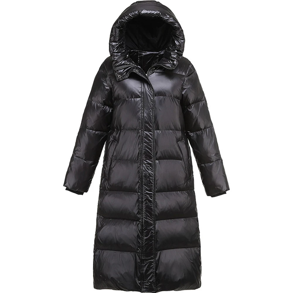 Doudoune longue en duvet de canard blanc pour femme, manteau optique à capuche, parka chaude, vêtements féminins, imperméable, hiver, 90%, 2020